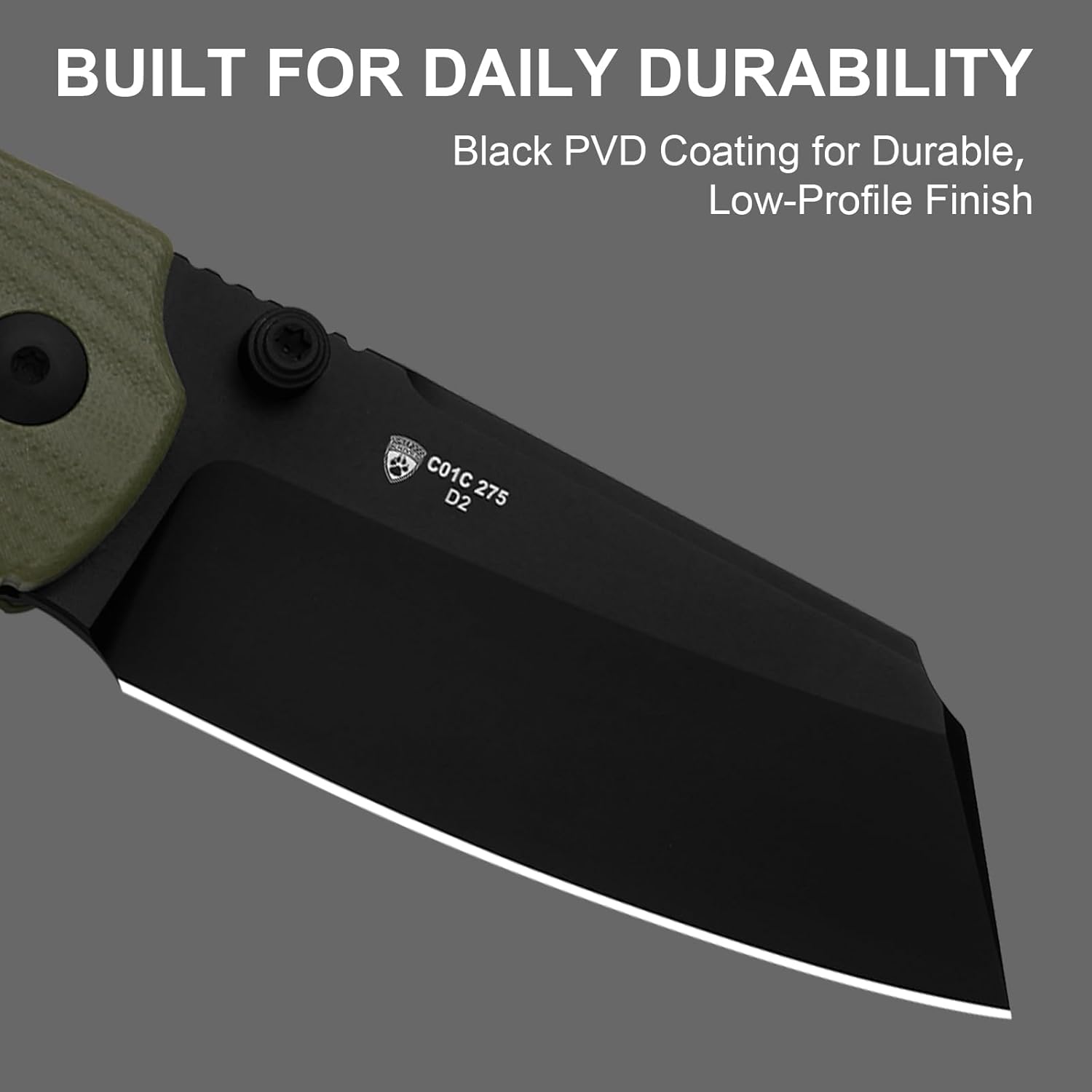Kizer C01C 275 Sheepdog Pocket Knife, 2.75" D2 Blade Folding Knife, Button Liner Lock, Thumb Stud Opener, Green G10 Handle, Small EDC Knives for Camping Survival, V3488.27M3