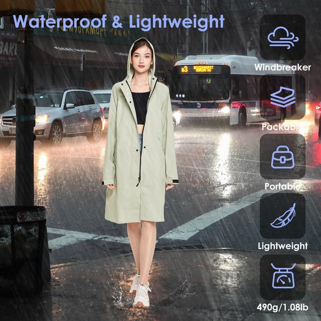 LAMA Regenmantel Wasserdicht Regenponcho Unisex Regenjacke Atmungsaktiv Regencape Regenschutzbekleidung Raincoat für Herren Damen Fahrrad Wandern Camping Reisen, Grau, L
