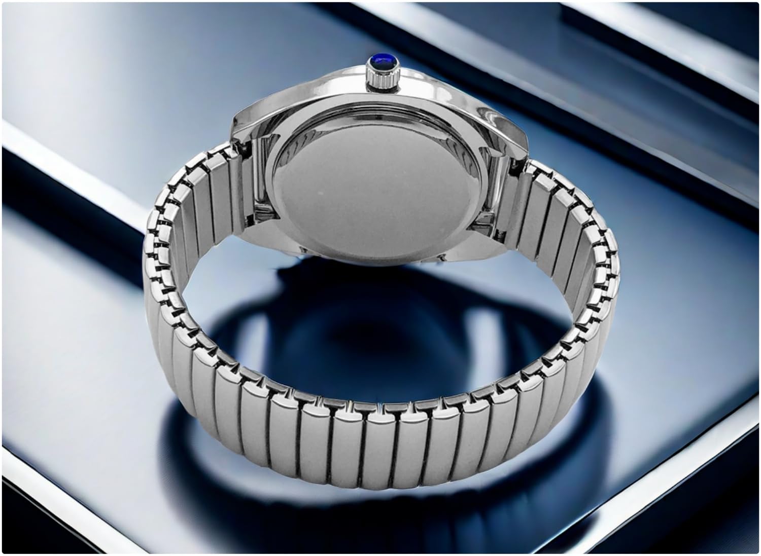 Reloj De Pulsera Braille para Invidentes o Personas Mayores Azul Dial, Banda Expandible Acero