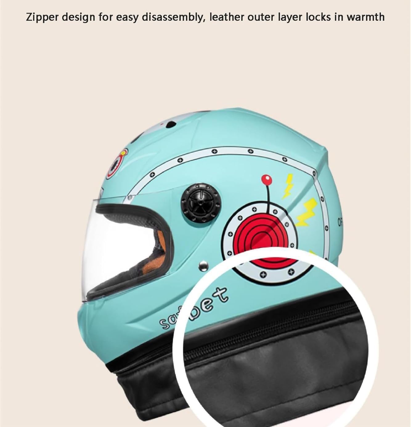 Kinder-Motorradhelm, Integralhelm mit Visier, geeignet für 2- bis 10-Jährige, süßer Cartoon-Helm für Jungen und Mädchen, alle Jahreszeiten D