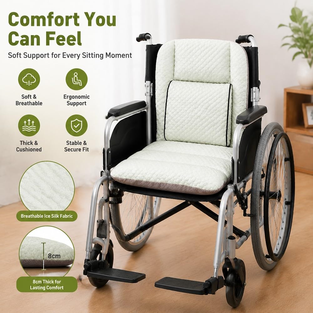 Coussin Fauteuil Roulant Anti-escarres, Coussin D’Assise Et Dossier Respirant, Set Rembourré Confortable pour Chaise Roulante, Soutien Ergonomique Hôpital,Quotidienne