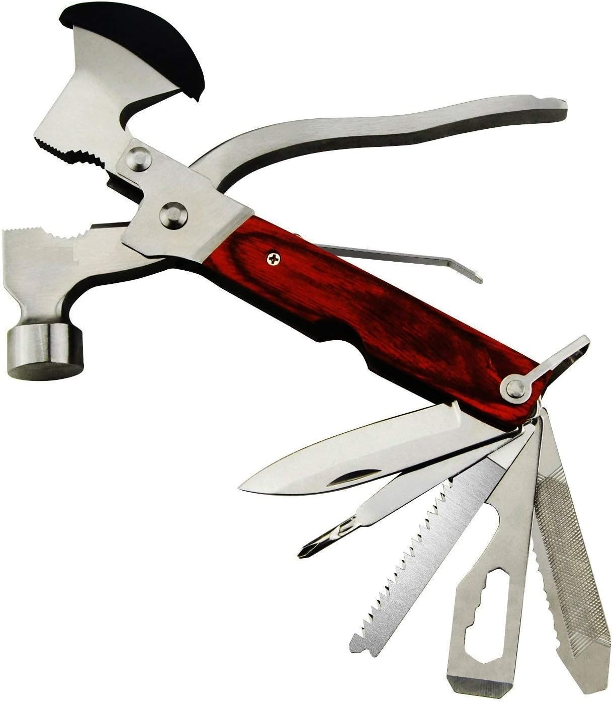 BANISTROKES Stainless Steel 15 in 1 Multipurpose Tool Kit, Portable & Heavy Duty, Light Weight & Durable Emergency Pocket Multi Tool Kit, Suitable as Camping Multitool (Axe, Hammer & More) Dark Brown-image-11