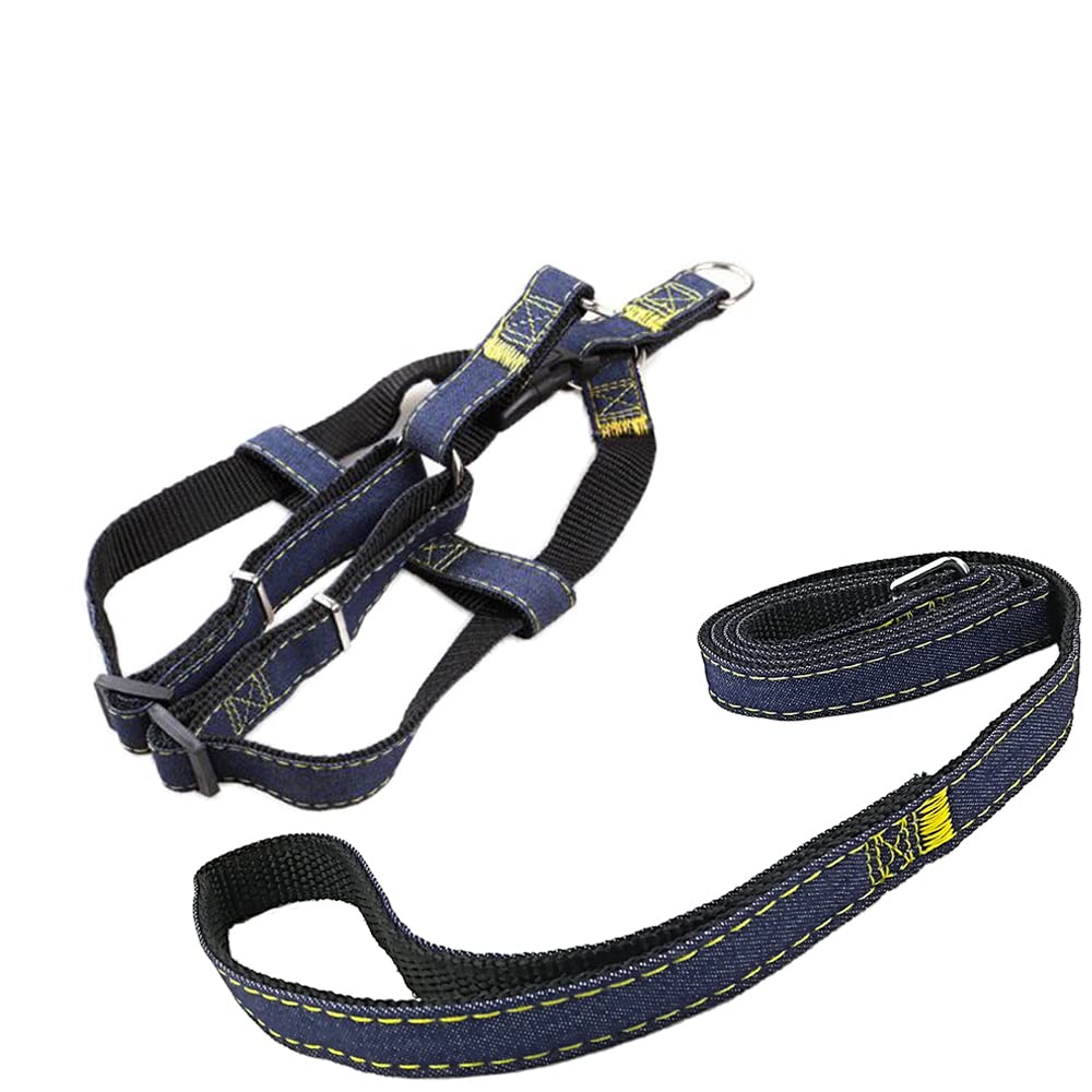 Newtensina Fashion Dogs Harness and Leash Set Denim Cloth Puppy Harness with Leashes for Dogs - Black - S — image 1