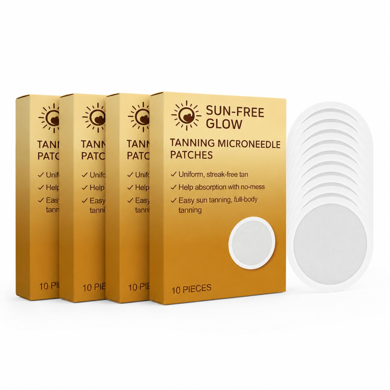 Sun Free Glow Tanning Patch, Micro-needle Autoabbronzante Patch per Unisex, Natural Bronze Finish, Even Skin Tone, Anti-Orange Hue, Hydrating Formula Fits All Skin Types