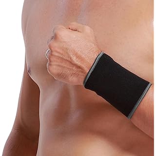 NeoTech Care Wrist Band Support Sleeve - Elastic & Breathable Knitted Fabric Compression Brace - for Tennis, Gym, Sport, Tendonitis (Black Color, Size XXL, 1 Unit)