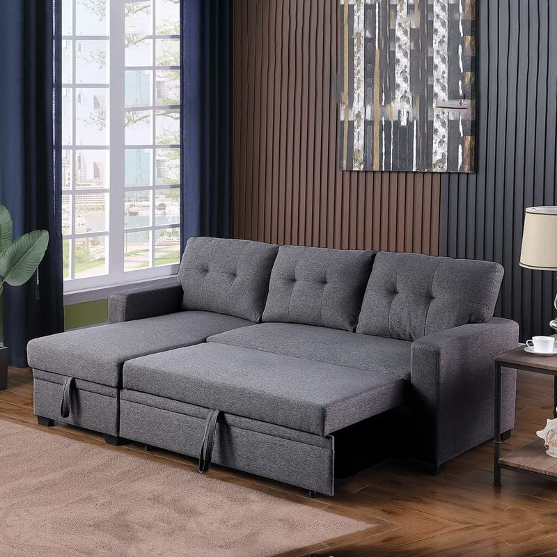Caradel Siena L Shape Sofa Cuma Bed with Storage | Folding Sofa Cum Bed for Living Room | L Shape 4 Seater Sofa for Guest Room Festival Wedding Gift (Dark Grey, LHS)-image-17