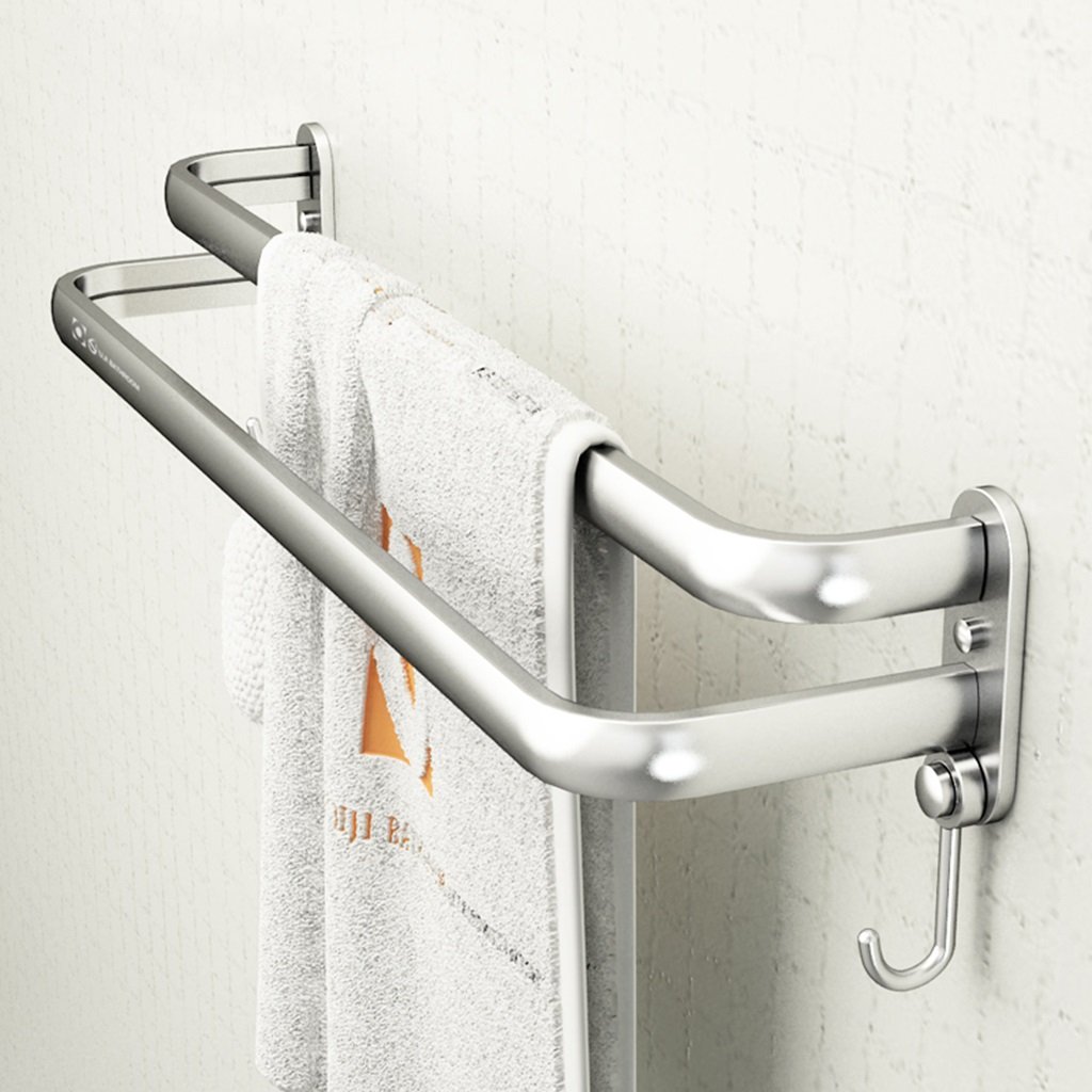 SAeWare Portasciugamani in alluminio spaziale, resistente barra portasciugamani da bagno, elegante gancio a torre per risparmiare spazio efficiente, resistente alla ruggine, design moderno per uso