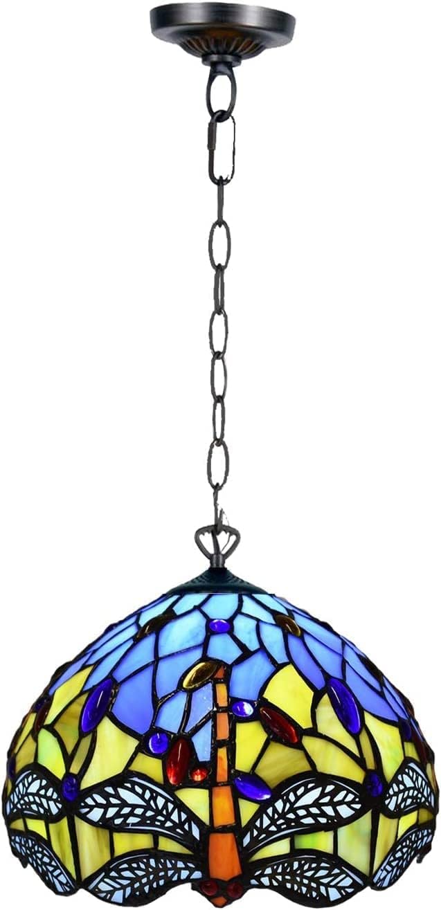 TIFFORA Tiffany Pendant Lamps Stained Glass Lamp Shades Handcrafted Stunning Quality Antique Design Pendant Light for Living Room Bedroom Lounge (TF(P)-1003)