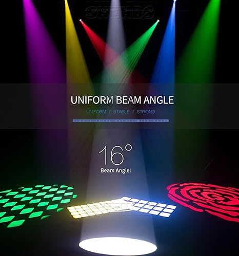 Miniatura 4 de SHEHDS Luces LED de cabeza móvil de 100 W efecto de haz de 16 grados 7 dinámicos y 6 gobos estáticos 8 colores prisma de 6 facetas DMX512 con RDM y