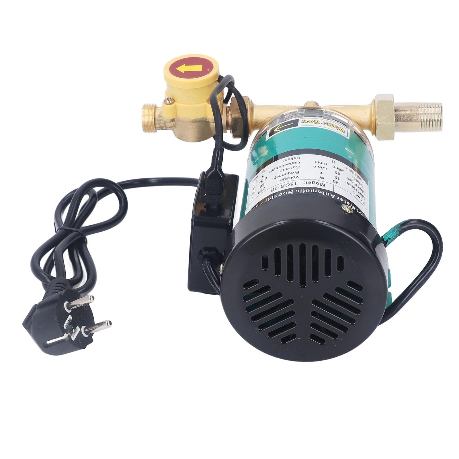 FTVOGUE Bomba Elevadora de Presión de Agua Automática, Bomba de Latón de 120W, 25L/min, 49 Pies, con Ventilador de Disipación de Calor para Calentador de Agua Solar Doméstico