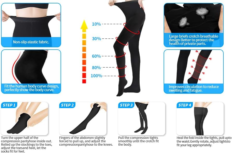 20-30mmHg Compression Pantyhose for Women, Medical Compression Stockings, High Waist Opaque Compression Tights for Lymphadema Edema, Swelling, Varicose Veins, Support Hose for Teacher Doctor - Image 2