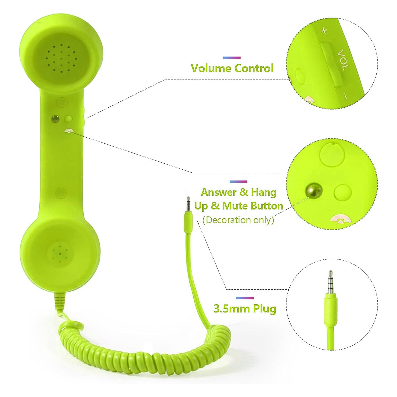 Słuchawka Telefoniczna Retro 3,5 Mm, Słuchawka Telefoniczna USB C, Odporna na Promieniowanie Zabytkowa Słuchawka Telefoniczna, Odbiornik Telefonu Komórkowego, Mikrofon, Mikrofon,