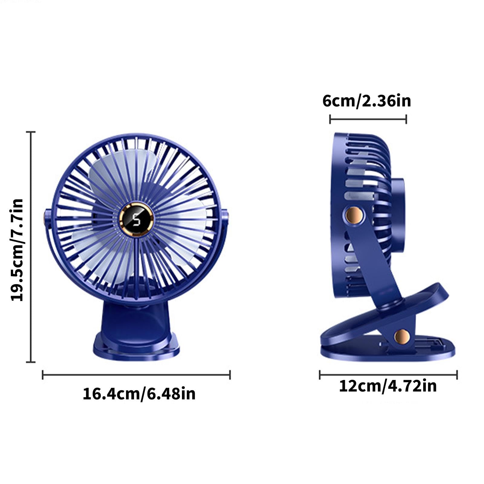 Ventilatore portatile clip, girevole 360 gradi, ricaricabile tramite USB, ventilatore da scrivania – 5 velocità regolabili, silenzioso, estivo, per scrivania, casa