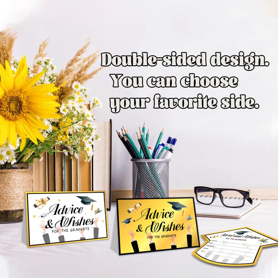 Image of 50Pcs Graduation Advice Cards for the graduate 2026, Graduation Advice and Wish Cards Box for Congrats Grad Class of 2026 Graduation Party Decorations Supplies (Gold)