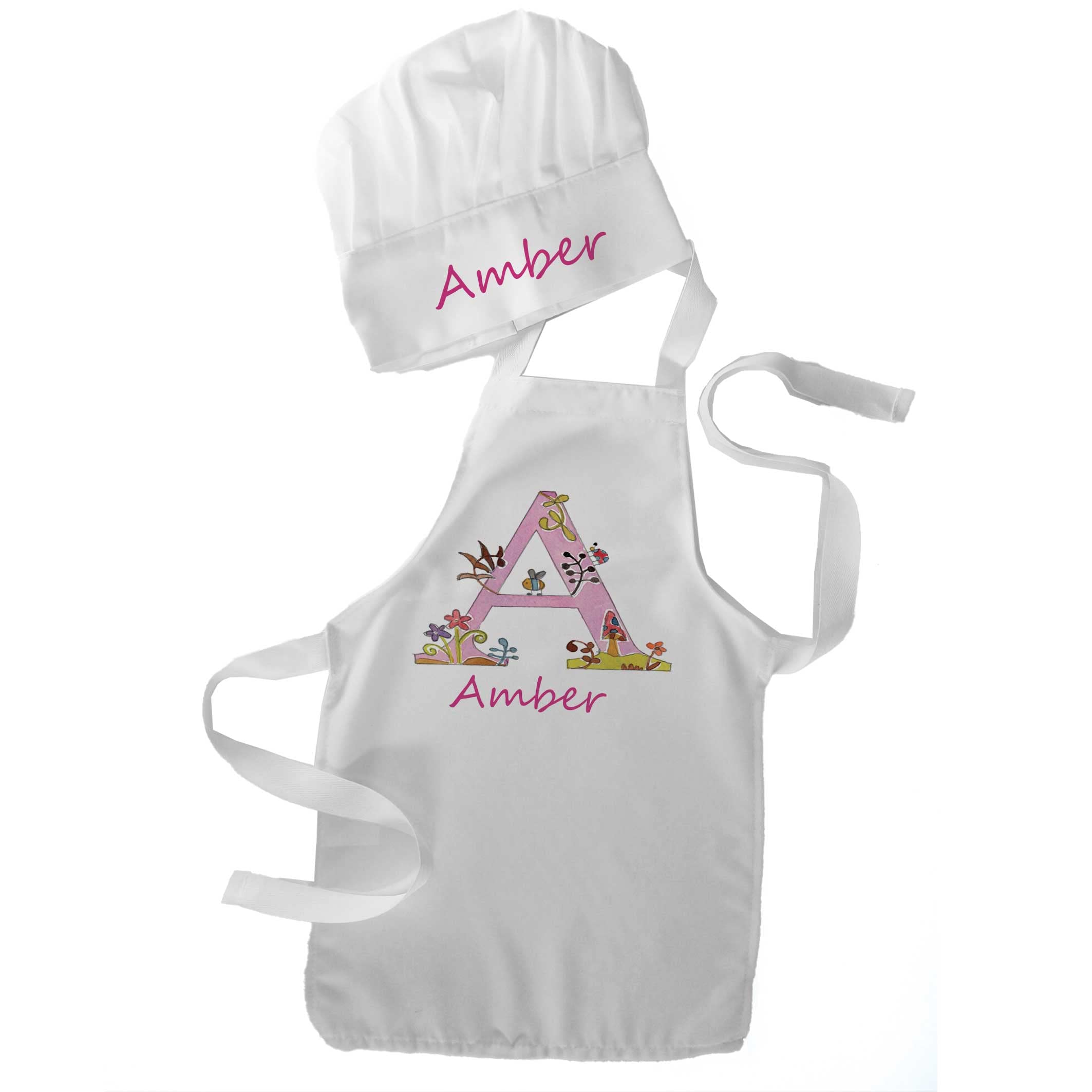 Personalised Kids Apron and Chef Hat Set – Custom Name Children Cooking Baking Set – Ages 5–10 Years – Girls Kitchen Baking Craft Apron – Multiple Designs – Birthday Gift UK (woodlandletter) — image 1
