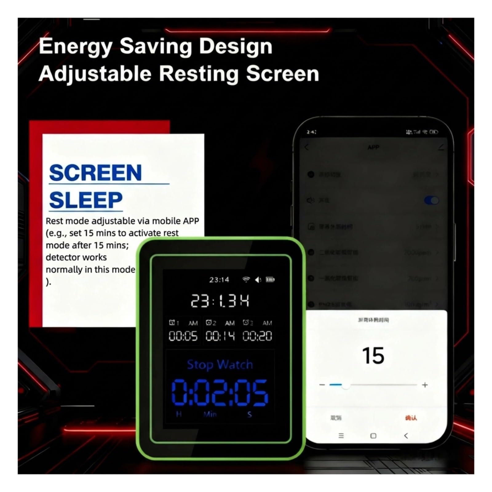 Monitor de calidad del aire, Monitor De Calidad Del Aire 15 En 1 Con Aplicación WiFi, Detector Gas Recargable Por USB, Medidor Sensor PM2.5 PM10 PM0.3 TVOC HCHO CO Co2(MT29 Red Black)