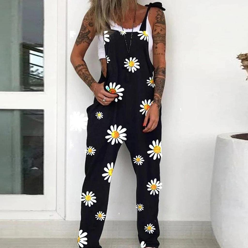 CALANDIS™ Sleeveless Overalls Multi-Printed Long Pants Halloween Decor Daisy | Womens Clothing-image-7