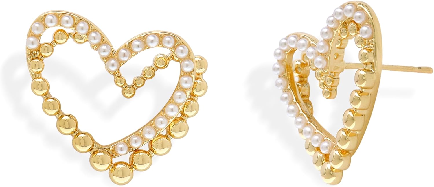 Trendy Gold Heart Studs Earrings for Women, Dainty Valentine’s Day Vintage Love Stud Earings Anniversary Wedding Accessories Fashion Jewelry Gift