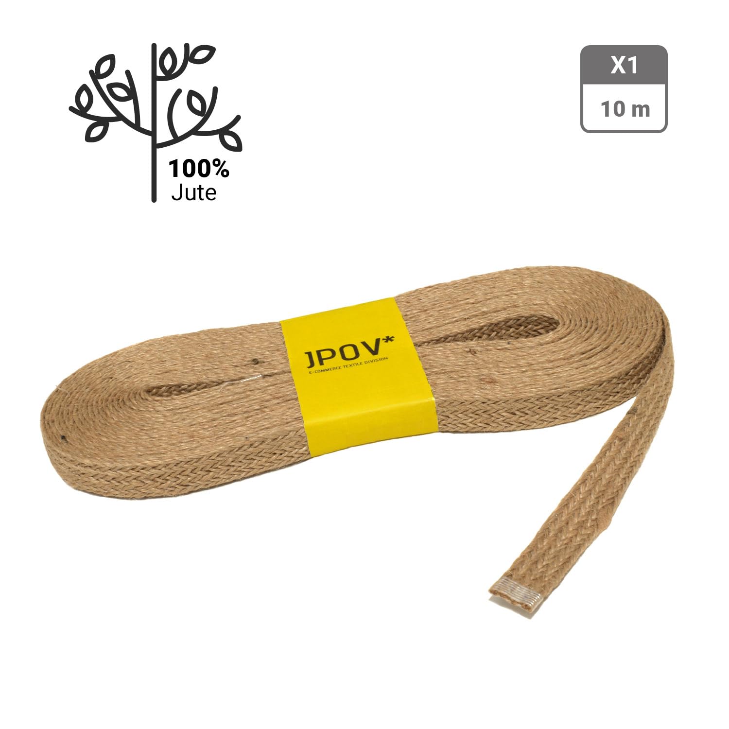 JPOV* Trenza de Yute Multi Mini. Para Asas de Bolsos y Capazos, Manualidades y Decoración. 100% Yute. Ancho 1cm. Pieza de 10m – (Natural)