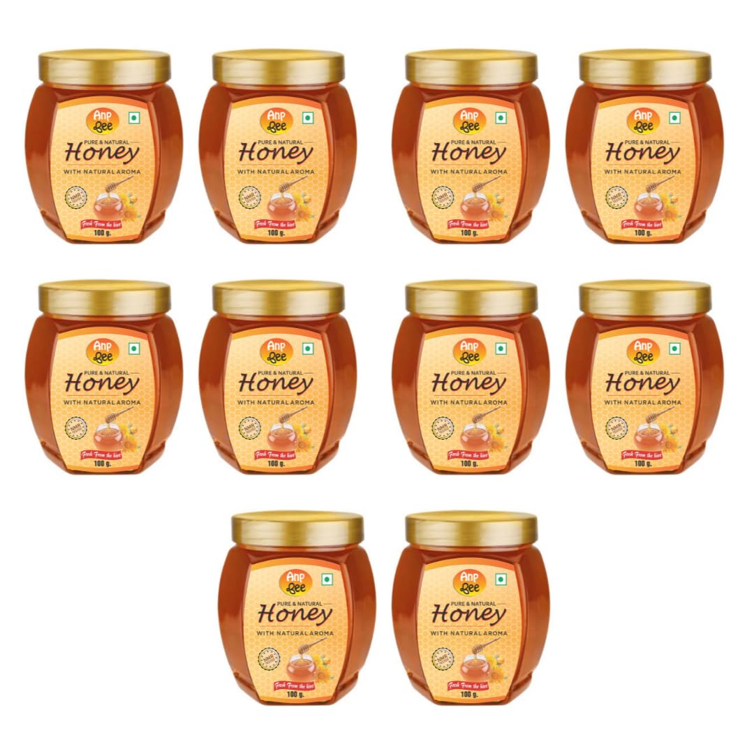 ANP BEE Raw Natural Honey 100gm Plastic Bottle I NMR Tested Unprocessed & Unfiltered Original Honey I 100% Pure Multiflora Honey for Good Heart Health & Supports Weight Loss I Pack of 10