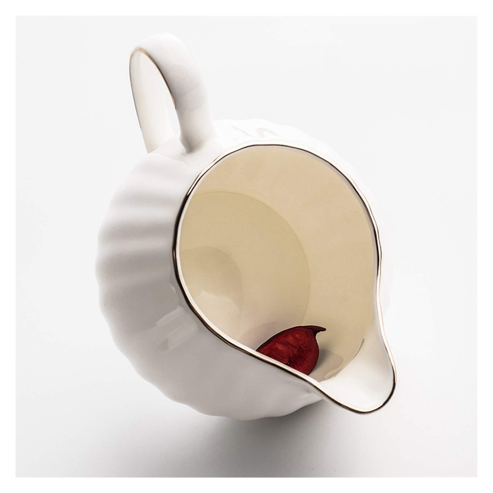 Kubek do spieniania mleka, dzbanek do kawy, dzbanek do śmietanki z cienkiej porcelany ze złotą krawędzią Elegancki dzbanek do mleka na kawę i sos, biały dzbanek do dżemu do kuchni