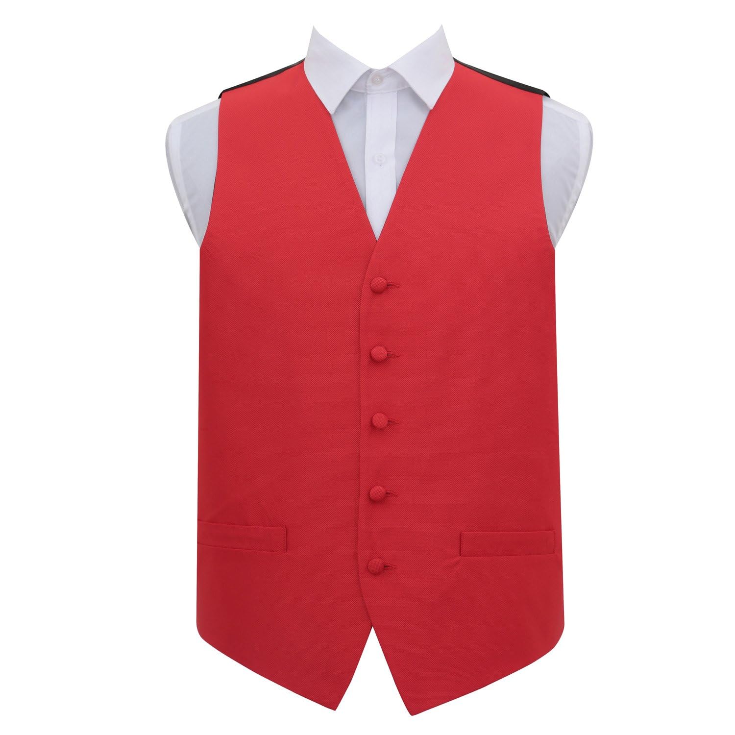 DQT Men’s Solid Check Wedding Waistcoat Vest – Groom Formal Suit – Red 50" (5XL)