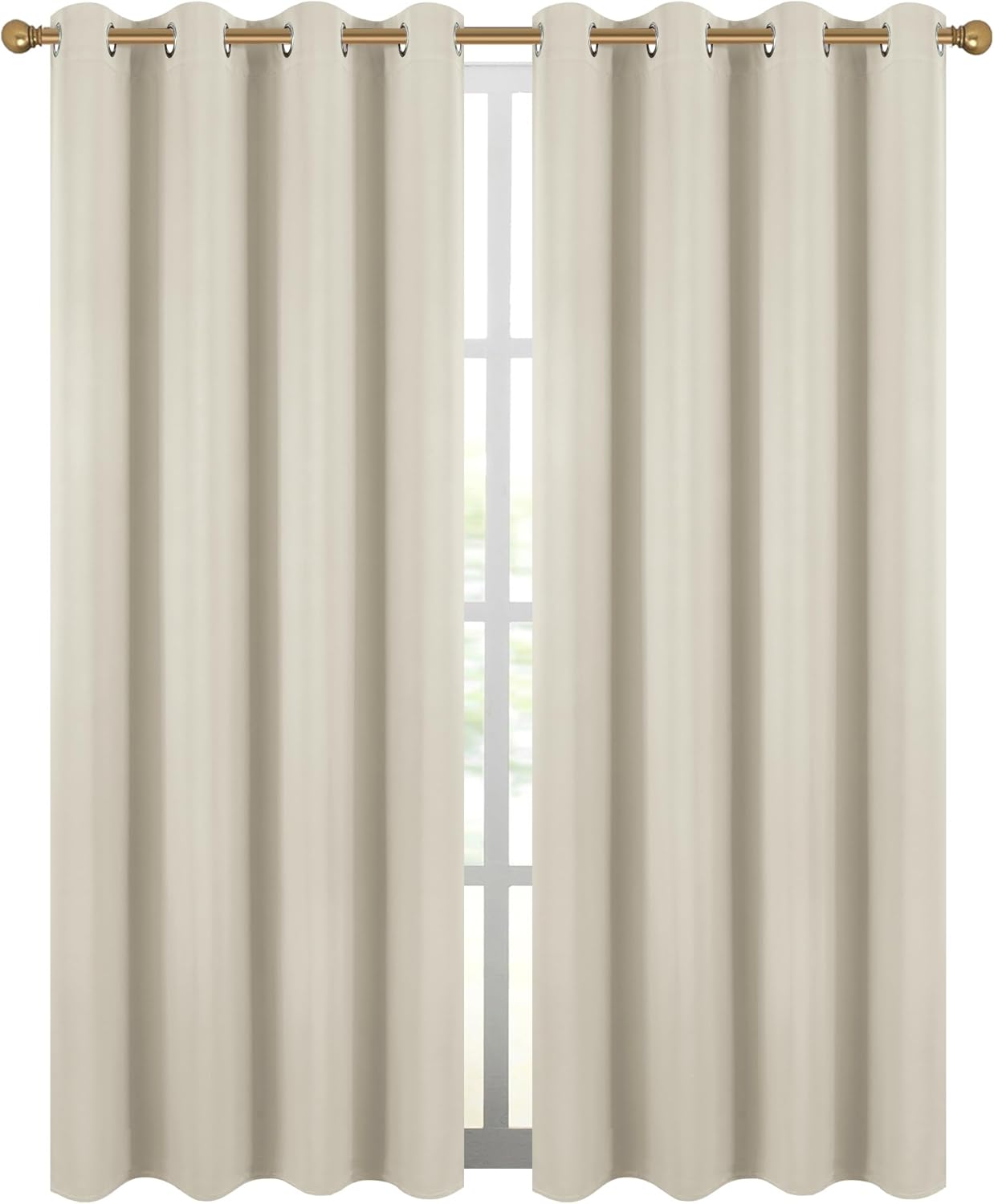 Diraysid Light Beige Grommet Blackout Curtains for Bedroom Thermal Insulated Room Darkening Curtains Drapes, 52 x 84, 2 Panels Light Beige 52"W x 84"L (Pack of 2)