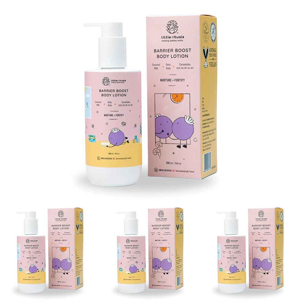 Little Rituals Barrier Boost Baby Body Lotion | Ceramide, Coconut Milk, Gotu Kola | Natural, Organic, Dermat Tested, Swiss Technology | Made Safe | Moisturizing & Nourishing | 250 ml (Pack of 4)-image-44