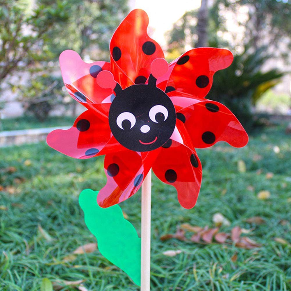 Garden Pinwheels Whirligig Wind Spinner,Lovely 3D Insect Wind Sculptures, Baby Kids Windmills Toys, Outdoor Lawn Yard Patio Decor Accessories, Gardening Art Whimsical Gifts Bee Wind Spinners Red