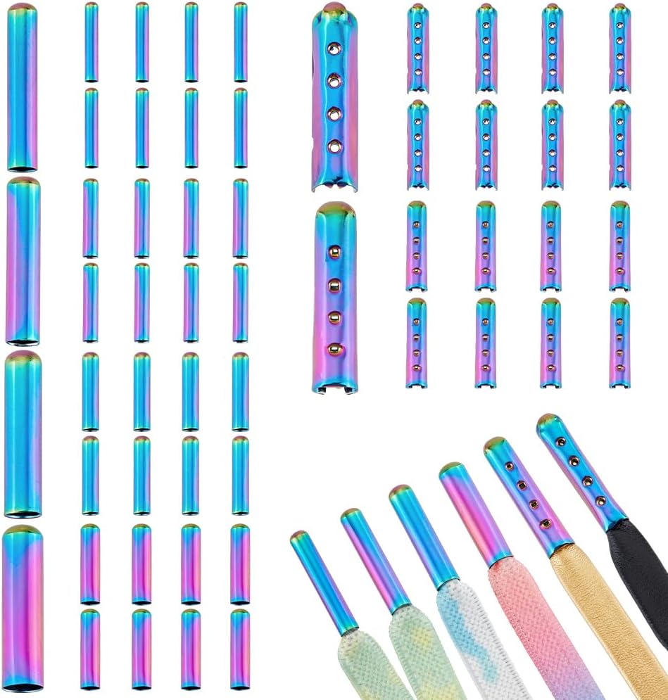 PH PandaHall48pcs Rainbow Shoelace Aglets 6 Styles Metal Shoe Lace Tips Head Open Mouth Aglet Tips Replacements End Tips for DIY Shoelace Repair Sneaker Hoodies Beach Pants Sweatshirts