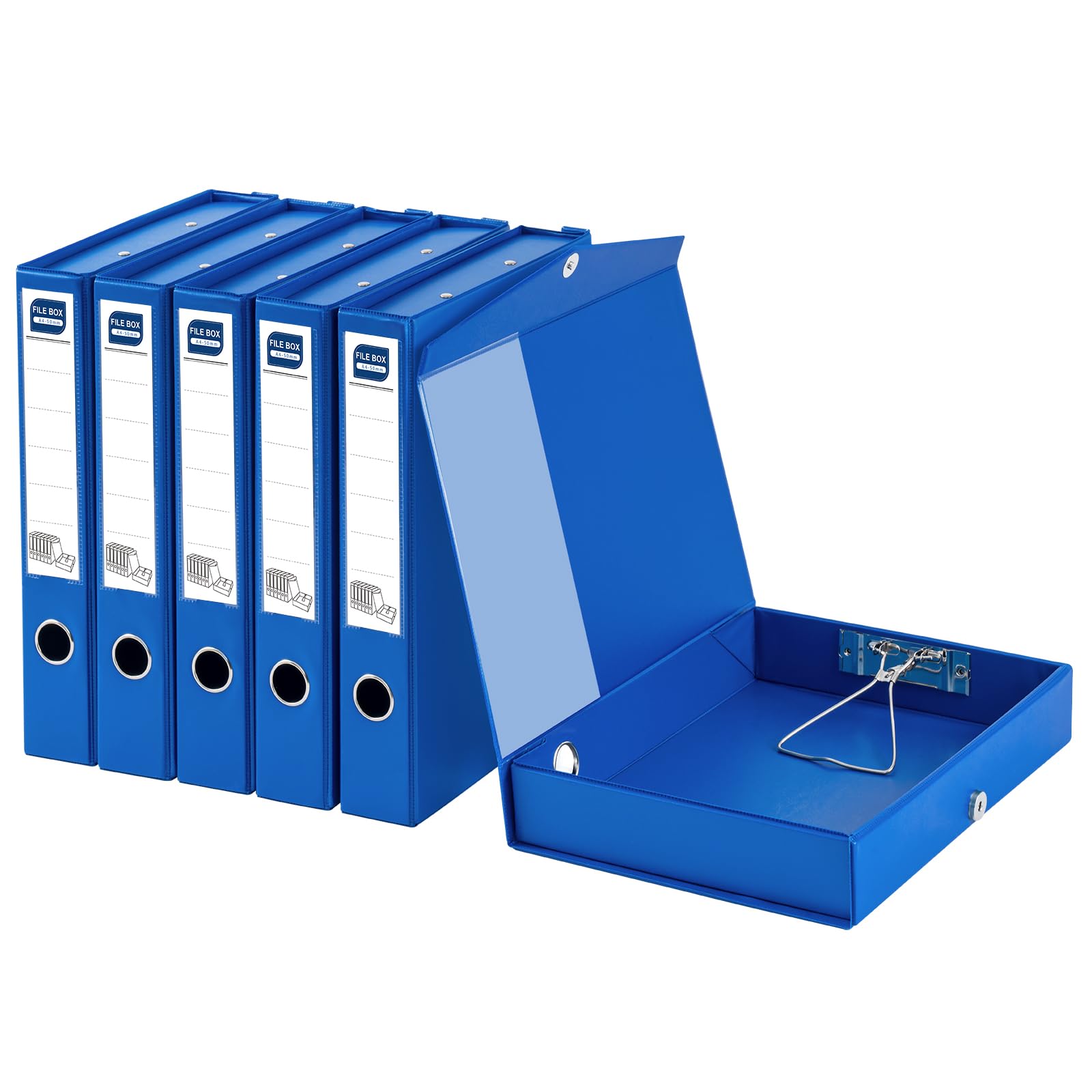 Hotyin A4 Box File 6 Pack - 50mm Spine - Box Files with Magnetic Closure & Clip, Foldable Document Organiser for Office, Home, School (Blue)