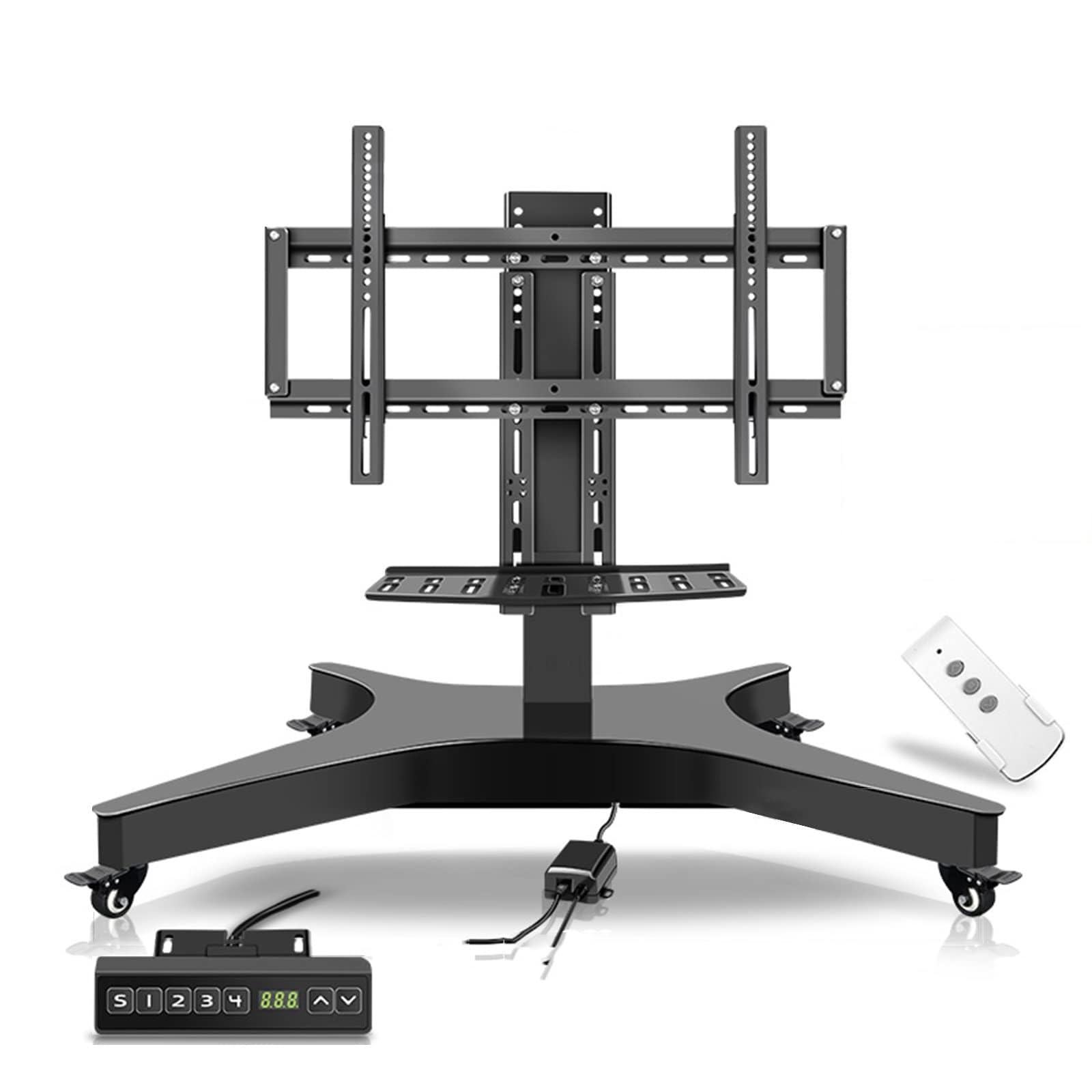 HPTHLY Motorized Tv Mount Lift - Motorized Tv Cart On Casters, For 32-75 Inch Tvs Height Adjustable Mobile Tv Cart, 4 Tier Height Memory Function Mobile Tv Cart, Motorized Tv Stand
