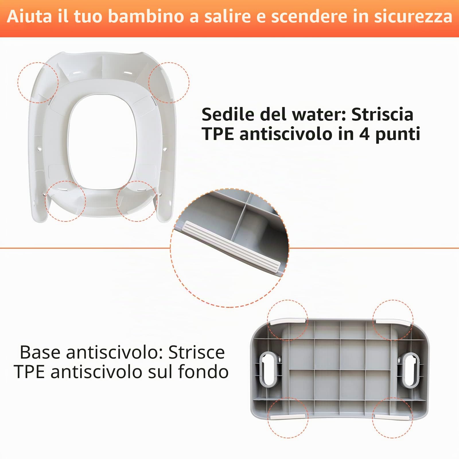 Riduttore WC per Bambini con Scaletta, Asse da Gabinetto per Neonati in Apprendimento Pannelli Anti-scivolo con Maniglie Cuscino e para-Schizzi Sedile Adattatore WC Pieghevole