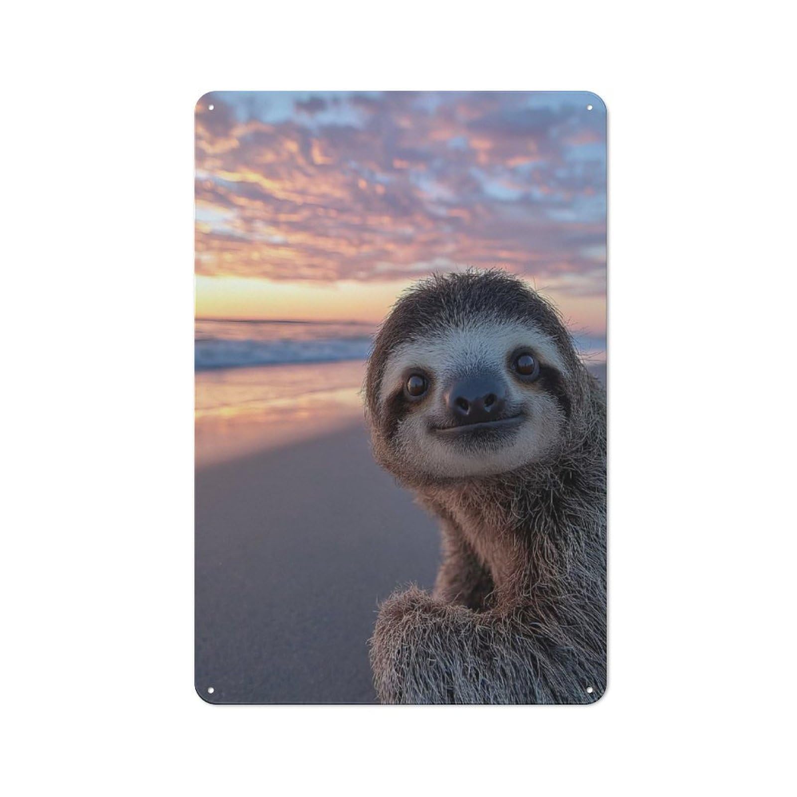 Junmoney Cute Sloth At Sunset Beach For Garden Room Or Summerhouse, Rustic Tin Sign 30X20cm, Wall Decor For Garden Rooms And Summerhouses
