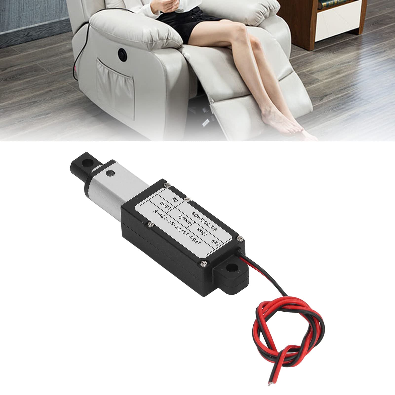 Actuador Micro Lineal Eléctrico, 0.59 Carrera 150N/33.7lbs Velocidad 0.15/seg Mini Actuador de Movimiento de Metal Pequeño de 12 V CC con Soporte de Montaje para Reclinable (Sin soporte)