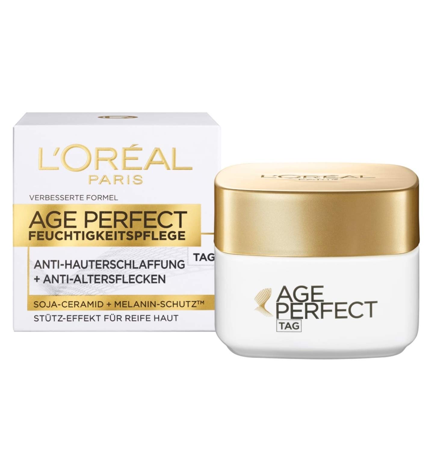 L'Oréal Paris Age Perfect, crema idratante anti-invecchiamento, effetto di supporto e antietà, per pelli mature, con ceramica di soia e melanina, 50 ml