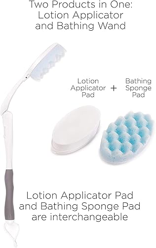 Juvo BWLA01 Aplicador de varita todo en uno de alta calidad, mango de largo alcance de 23 pulgadas, ajustable, incluye esponja de baño y almohadilla