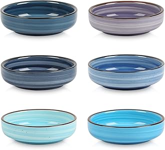 Ceramic 2.5 OZ Soy Sauce Dish Dipping Bowls Set of 6, 3.3 Inch Small Side Dish Pinch Bowls, Mini Bowls for Condiment, Ketchup, BBQ, Sushi, Gradient Blue
