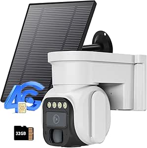 4G LTE Cellular Security Camera No WiFi Need with Smart Motion Recording Outdoor, Built-in SIM & 32GB Card, Solar Powered, Wireless, 2K Night Vision, 355° View, Perfect for Farms/Barns/Off Grid, White asin的图片