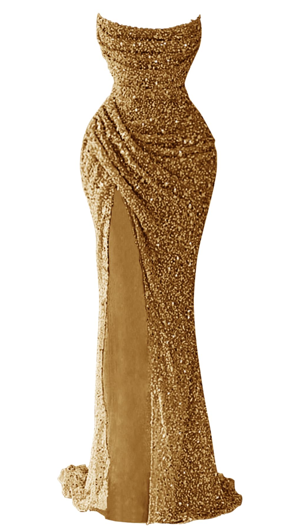 Zeeyecie Sparkly Sequin Prom Dress for Women 2025 Long Mermaid Strapless Glitter Formal Evening Ball Gowns with Slit: Gold 4