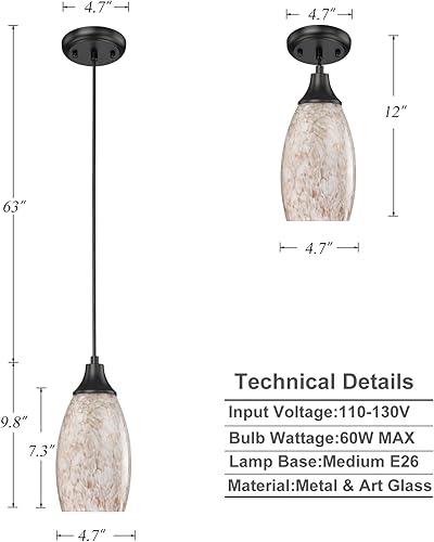 Miniatura 4 de Milk Glass Pendant Lights for Kitchen Island mini Pendant Glass Hanging Light Art Glass lamp Shades with Black Adjustable Cord for Kitchen Over