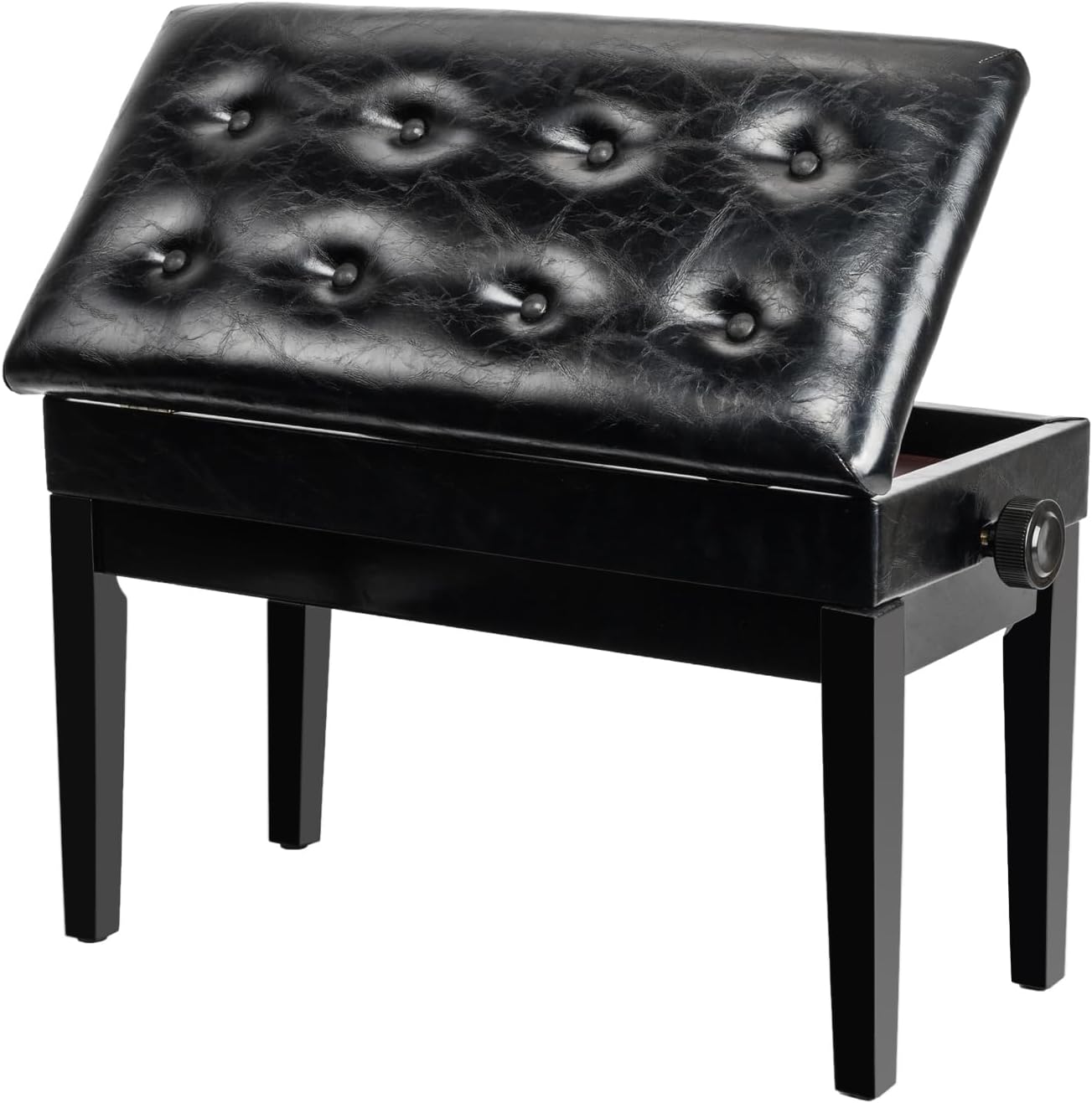 Bonnlo Adjustable Duet Piano Bench with Storage Black Faux Leather Piano Stool Deluxe Padded Seat with 2” Thick Cushion