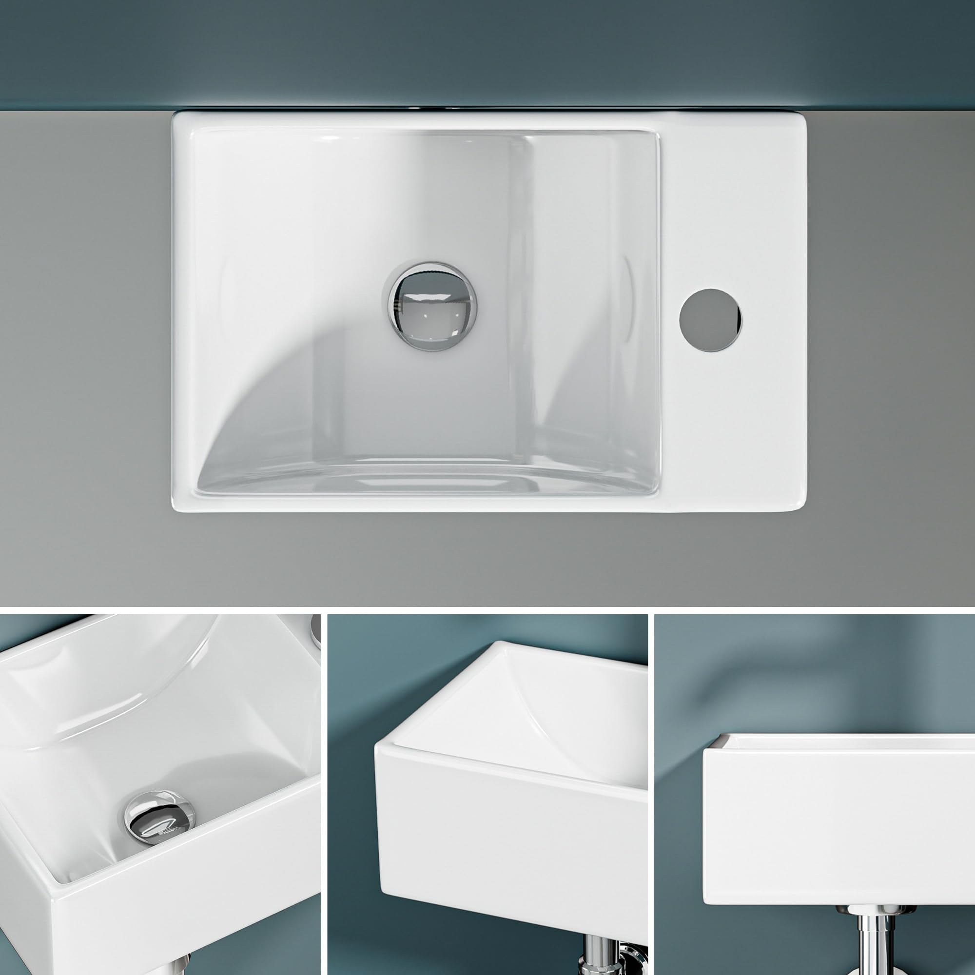 Mini Lave-Mains Ultra Compact Sortie Droite 30x19x11 cm – Vasque en Céramique Blanche Brillante – Idéal pour Toilettes, WC et Très Petits Espaces – Design Épuré et Moderne