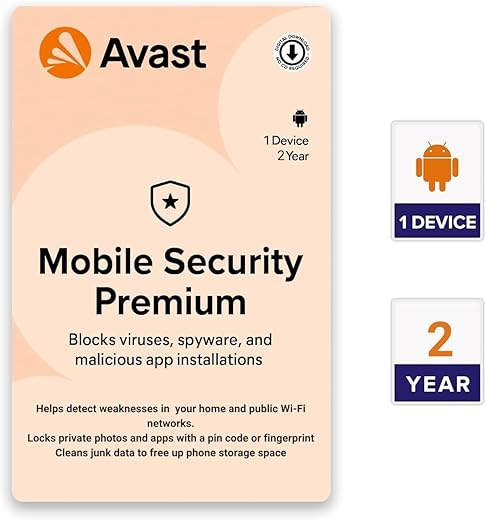 Avast Android Security Premium 2024 | 1 Device, 2 Year | Email Delivery in 2 Hours.