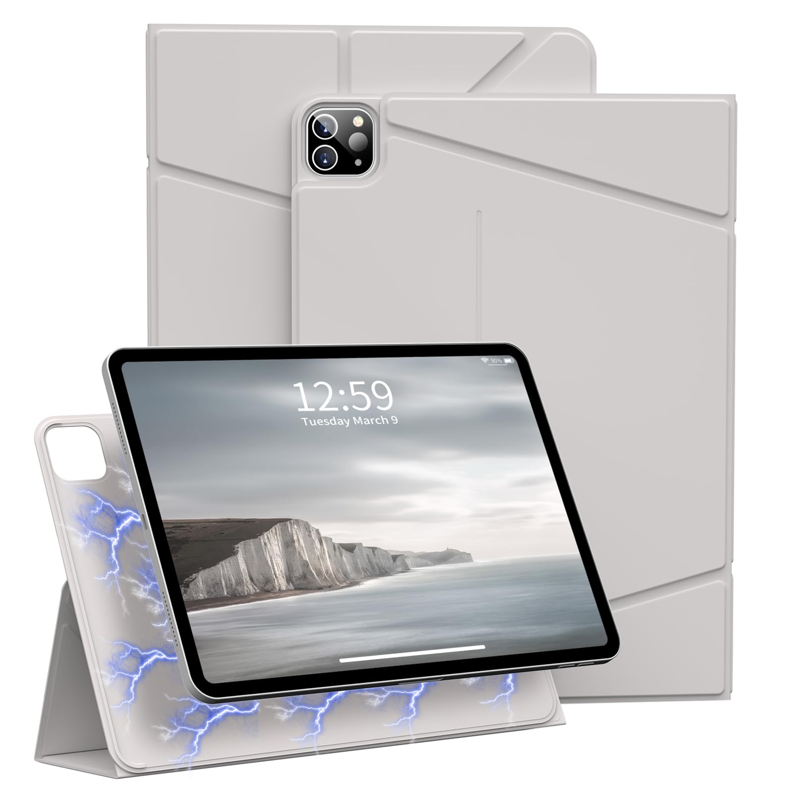 ZKTUYU Magnetische Hülle für iPad Pro 12,9 Zoll 6. / 5. / 4. Generation 2022/2021/2020 mit Stifthalter, Ultradünn Stoßfeste, Hülle magnetische abnehmbare für iPad Pro, Auto Schlafen/Wachen, Grau