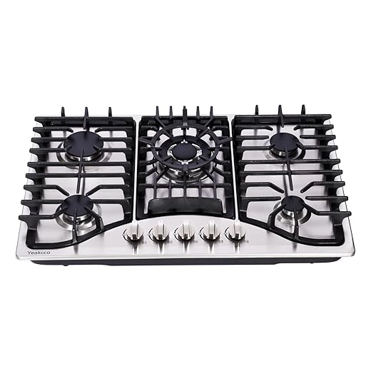 30 Inch Gas Cooktop, 5 Burners Stainless Steel Built-in Stovetop Propane/Natural Gas Convertible Stove Top Dual Fuel Cooktop