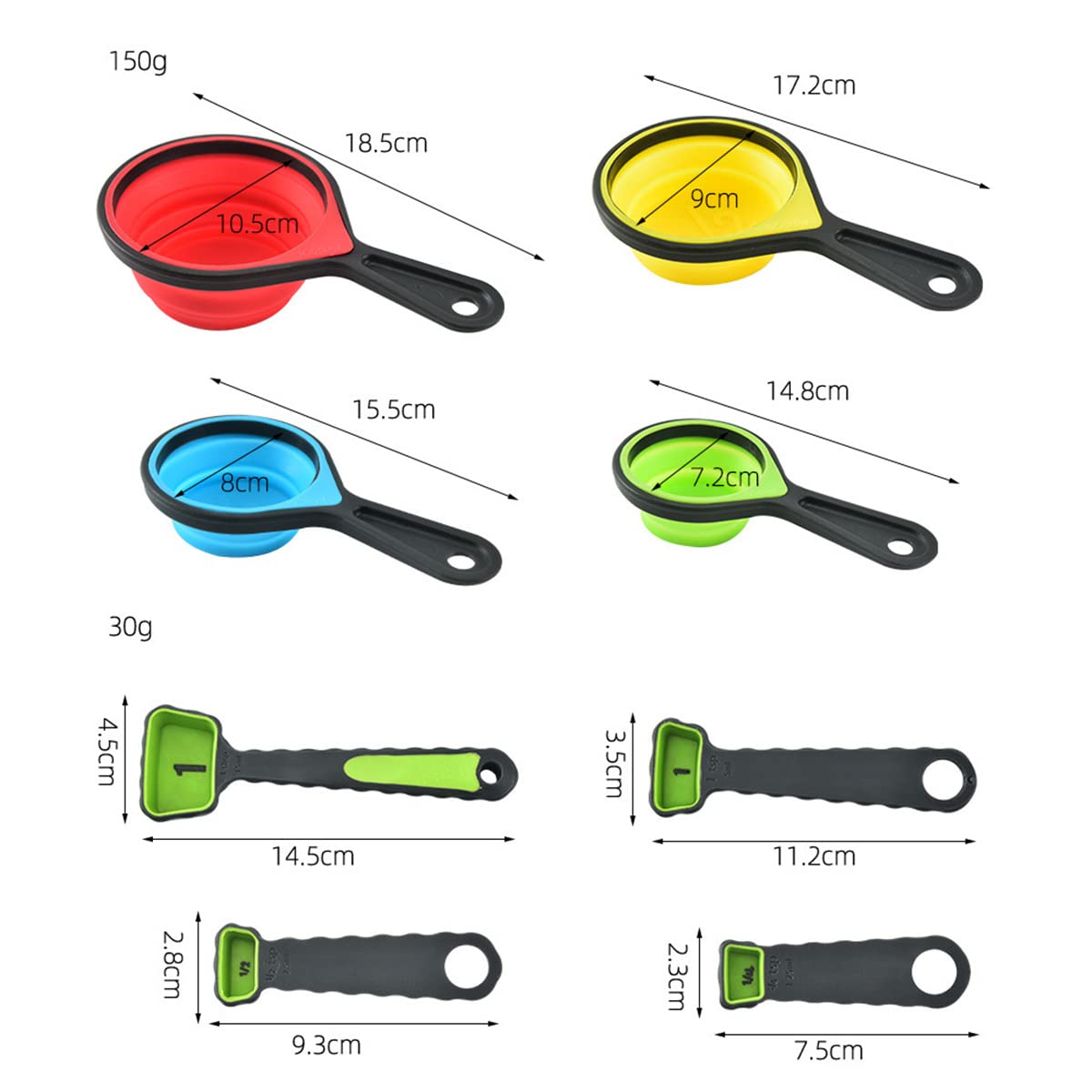 Nuova versione 11 colino da cucina in silicone pieghevole con cucchiaio dosatore pieghevole in silicone tazza di misurazione buoni strumenti da cucina (blu)