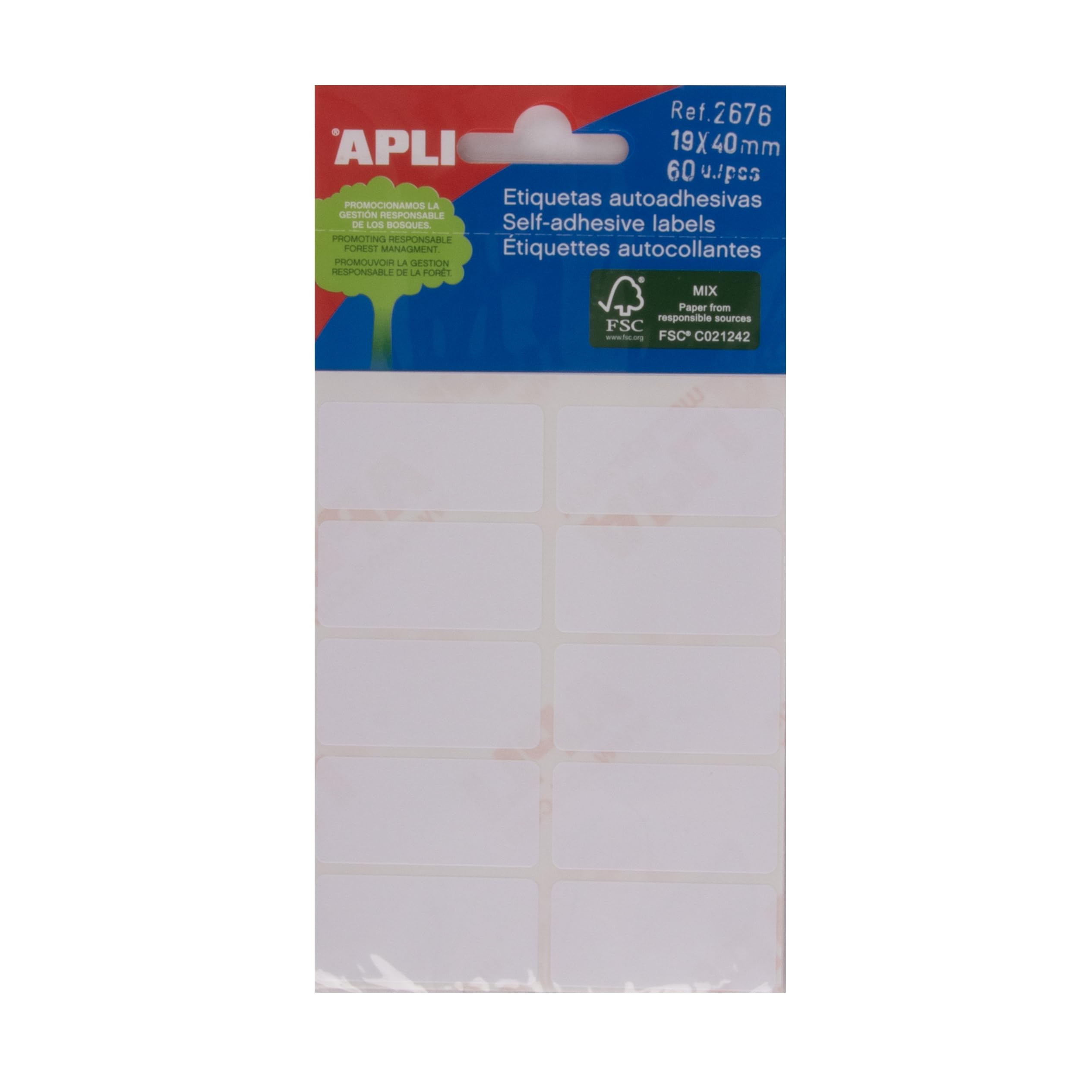 APLI 2676 - Etiquetas blancas adhesivo fuerte (19 x 40) 6 hojas
