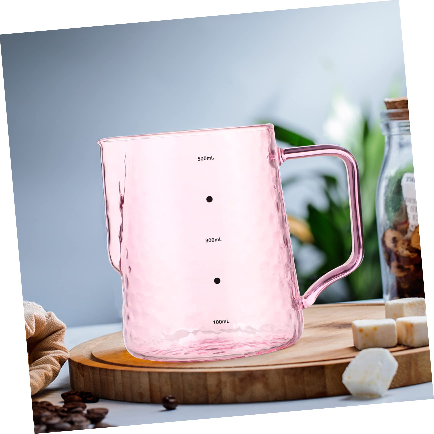 Happyyami Glass Milk Can Portable Coffee Pot Pink Milk Frother Jug Kitchen Gadget Perfect for Housewarming