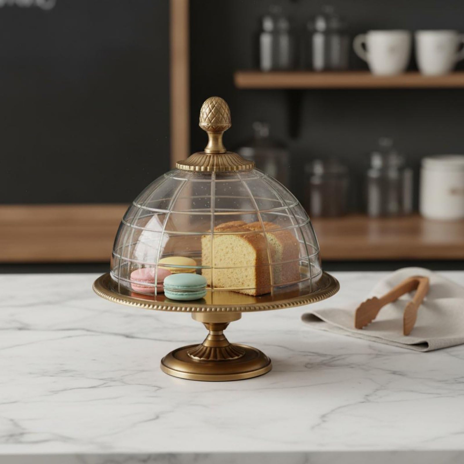 Bandeja para Postres Soporte para Pasteles Expositor para Tartas para Dulces con Ornamentos Clásicos y Base Estable en, Cúpula con Bandeja, Estilo Clásico